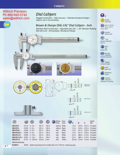 Brown and Sharpe Dial Caliper Willrich Precision Instruments