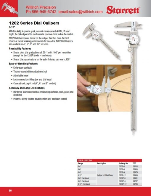 Starrett 1202 Dial Caliper Willrich Precision Instruments