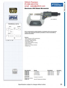 Fowler Electronic IP54 Blade Micrometer