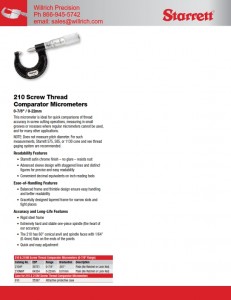Starrett 210 Screw Thread Comparator Micrometer