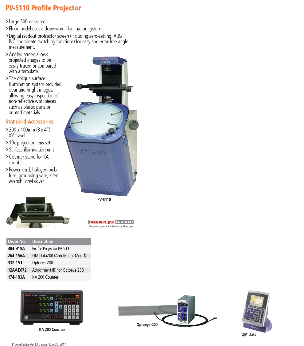 Mitutoyo PV-511O Vertical Optical Comparator 