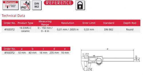 Mahr MarCal 16 EWRi Messschieber Digital - 300mm Reichweite Ohne Reibrad