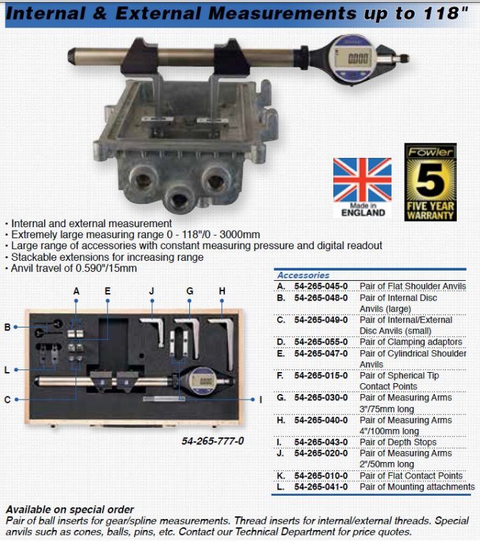 Fowler Bowers Universal Gage Set Internal & External up to 118