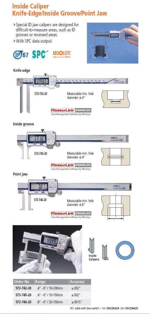 Mitutoyo Inside Caliper KnifeEdge/Inside Groove/Point Jaw Willrich